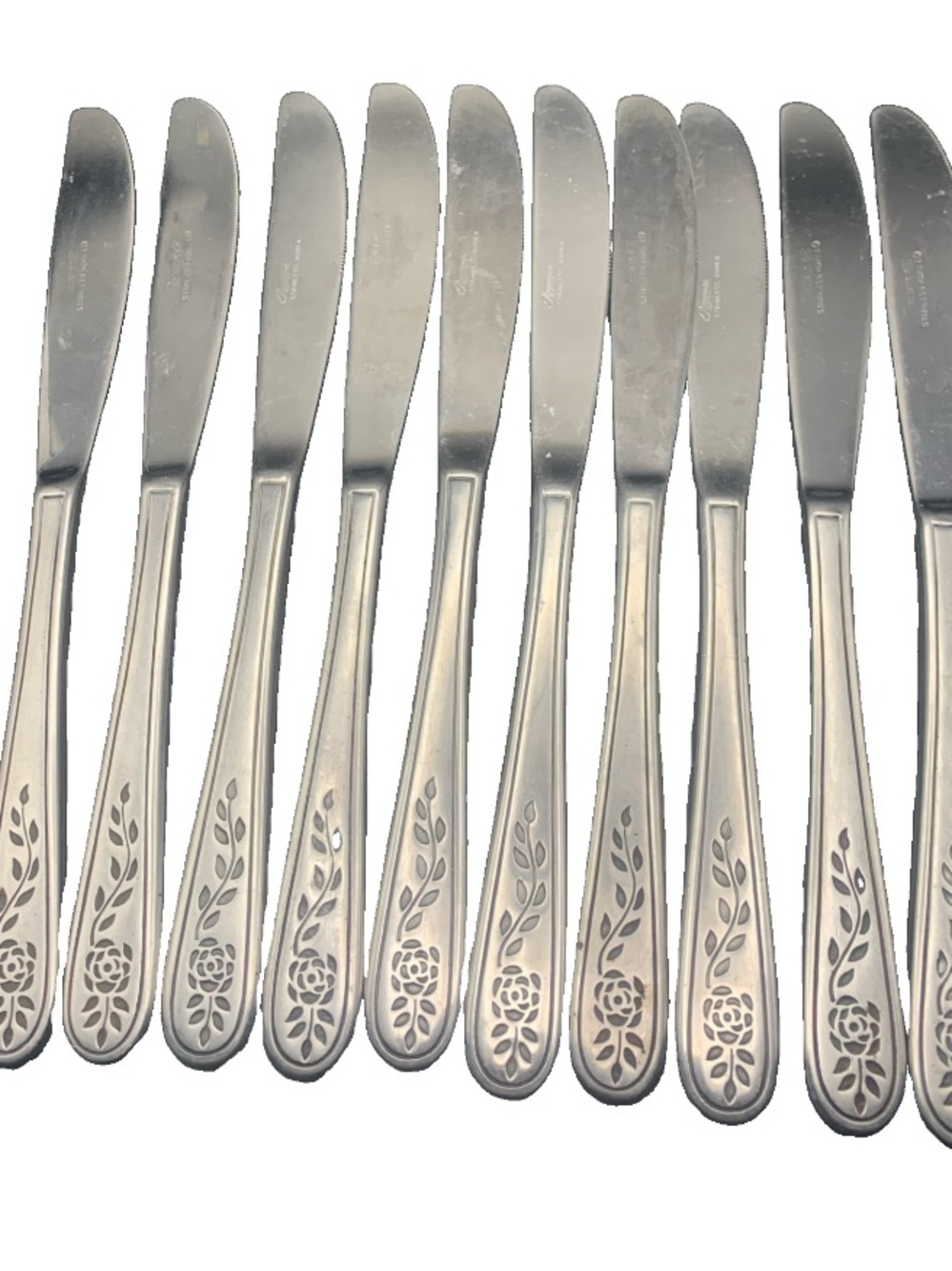 Vintage Rogers Stainless Floral Mist Etched Rose Pattern Lot of 10 Knives